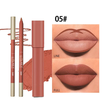 Matte Lip Liner & Lipstick Set, Waterproof Long-Lasting, Soft Matte Finish, Easy Apply, Xmas & Halloween Makeup, Unisex Safe