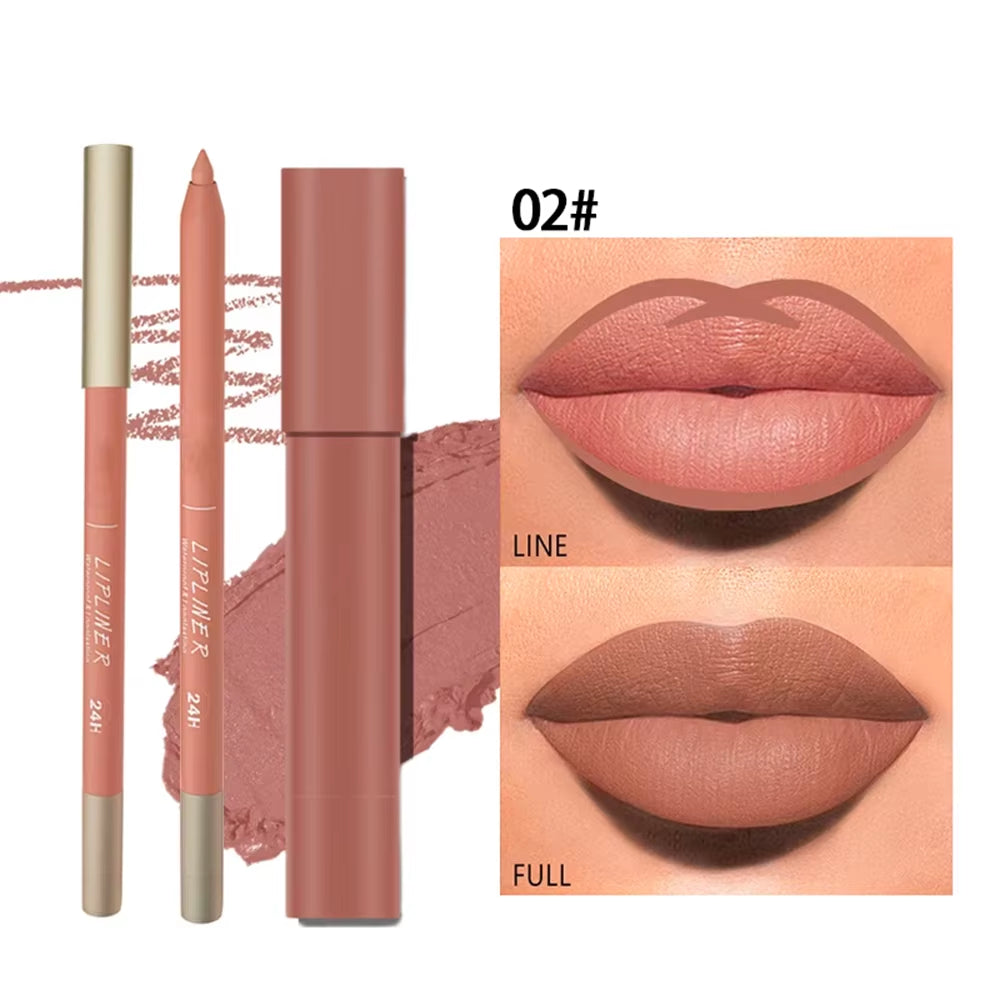 Matte Lip Liner & Lipstick Set, Waterproof Long-Lasting, Soft Matte Finish, Easy Apply, Xmas & Halloween Makeup, Unisex Safe