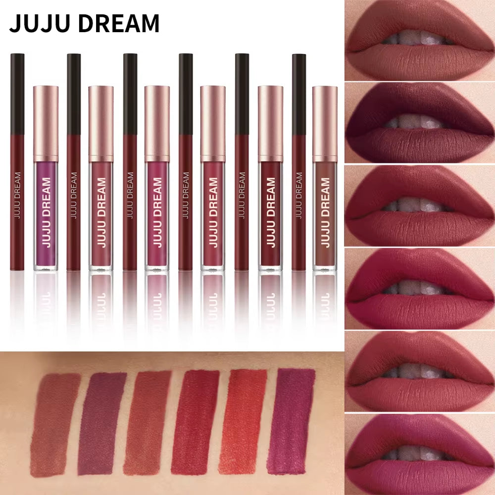 Matte Lip Liner & Lipstick Set, Waterproof Long-Lasting, Soft Matte Finish, Easy Apply, Xmas & Halloween Makeup, Unisex Safe