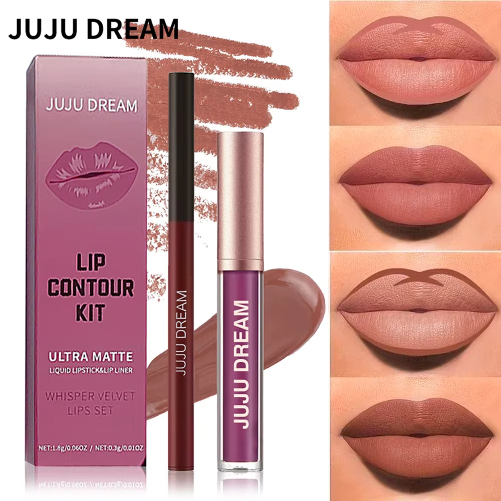 Matte Lip Liner & Lipstick Set, Waterproof Long-Lasting, Soft Matte Finish, Easy Apply, Xmas & Halloween Makeup, Unisex Safe