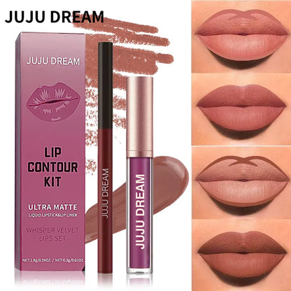 Matte Lip Liner & Lipstick Set, Waterproof Long-Lasting, Soft Matte Finish, Easy Apply, Xmas & Halloween Makeup, Unisex Safe