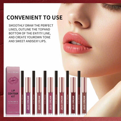 Matte Lip Liner & Lipstick Set, Waterproof Long-Lasting, Soft Matte Finish, Easy Apply, Xmas & Halloween Makeup, Unisex Safe