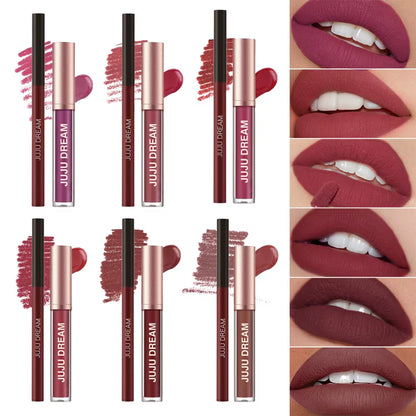 Matte Lip Liner & Lipstick Set, Waterproof Long-Lasting, Soft Matte Finish, Easy Apply, Xmas & Halloween Makeup, Unisex Safe